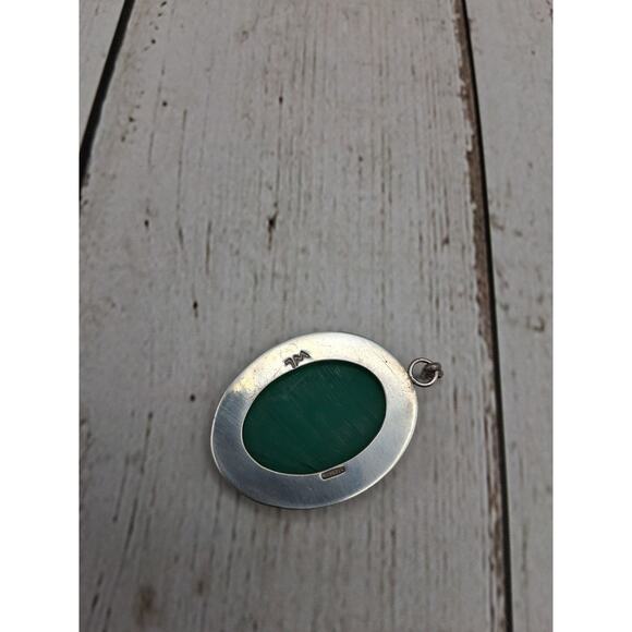 Native American Navajo Green Onyx Pendant Signed WL Vintage Sterling Silver - Picture 8 of 11